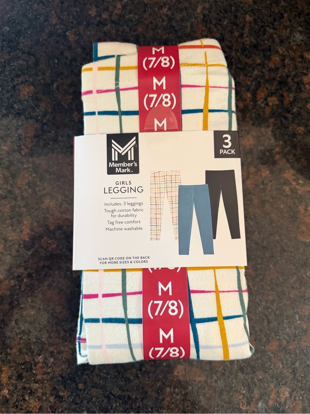 Member's Mark Girls' White Multicolor Plaid Leggings - M (7/8) - 3 Pack